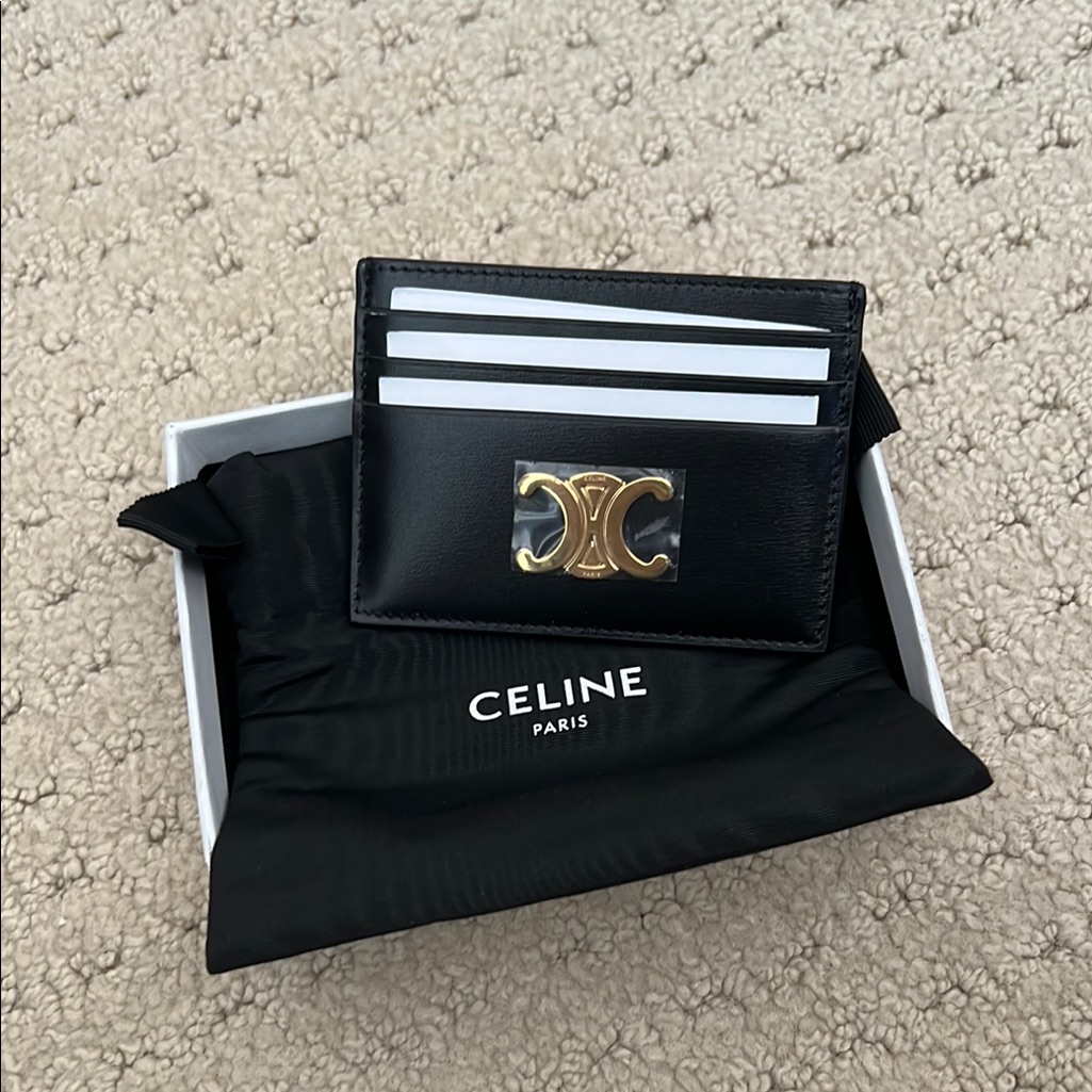 Celine Black Card Holder With Gold Accent